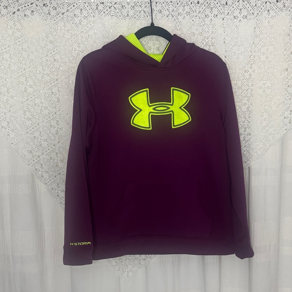 Under Armour Youth Maroon Hoodie with Bright Yellow Logo